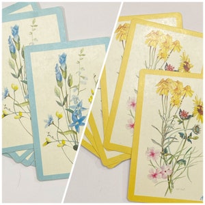 Conjunto de 6 lindas cartas de baralho vintage com flores silvestres. Azul ou Amarelo. Fornecimento de diário indesejado