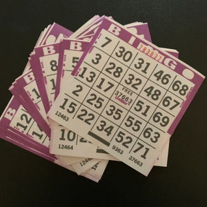 Set of 24 Purple Bingo Sheets. Junk Journal Supply. Collage Art. Journal Pocket