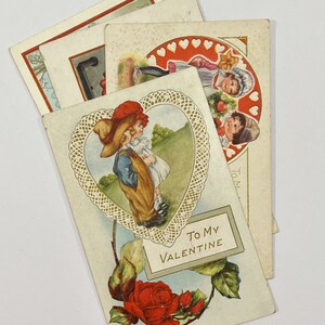 4 cartoline vintage di Whitney Valentine con bambini. Ragazzo di fattoria. Cupido. Lettere d'amore. Giovane amore. Fornitura di riviste spazzatura