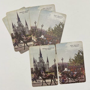 Set van zes vintage New Orleans speelkaarten. Franse wijk. Toerist. Koets. Junk Journal Levering