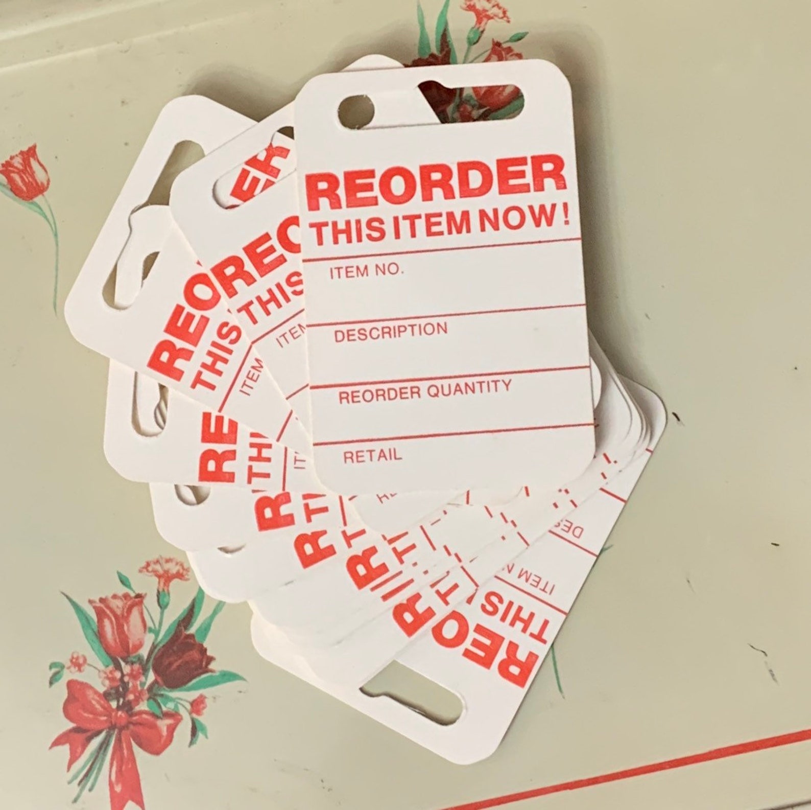 Vintage Dennison Reorder Tags. Set of 10. Red Tags. Junk Journal