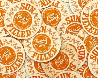 Set of 6 NOS Lassig Orange Juice Caps. Vintage Paper. Junk Journal Supply. Pog