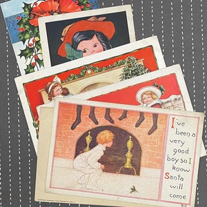 6 cartoline natalizie vintage con bambini. Whitney. Aspettando Babbo Natale. Budino di prugne. Fornitura di riviste spazzatura
