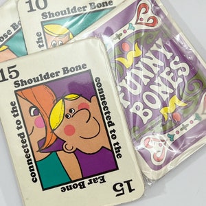 Juego de 5 tarjetas de juego vintage Funny Bones. Década de 1960. Junk Journal Supply.