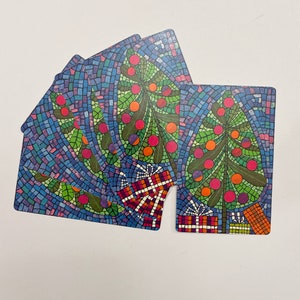 Set of 6 NOS Playing Cards with Christmas Tree and Gifts. Mosaic. Stained Glass. Junk Journal Supply