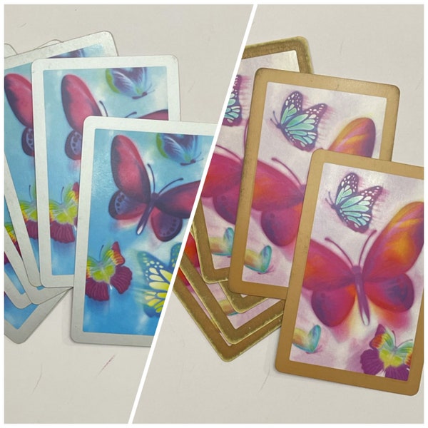 Set of 6 Pretty Playing Cards with Butterflies. Pink. Blue. Junk Journal Supply