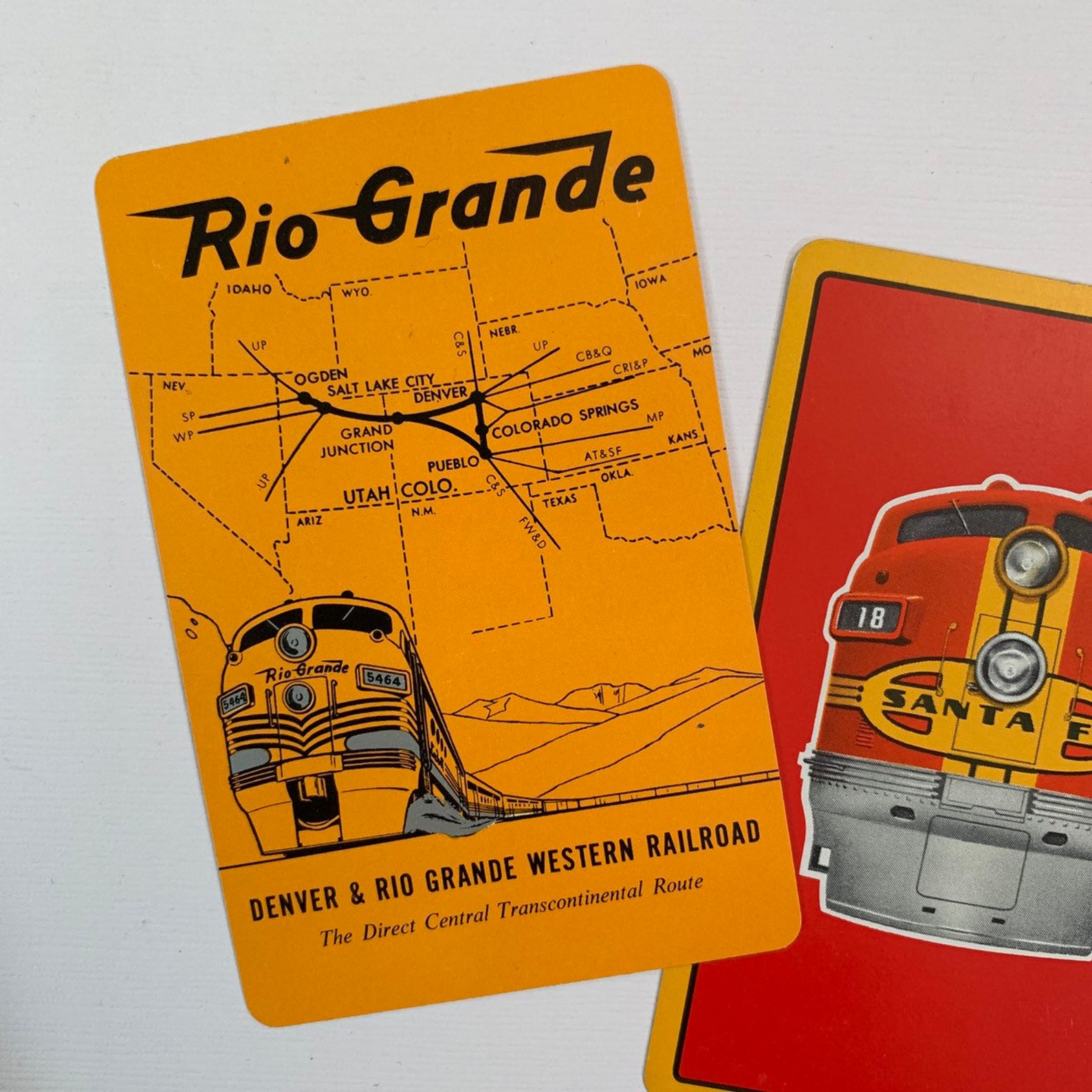Set of 5 Railroad Train Playing Cards. Santa Fe. Rio Grande. Etsy