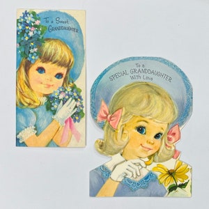 Dois doces cartões vintage para meninas. Flores. Loira. Boné de Páscoa. Junk Journal Supply.