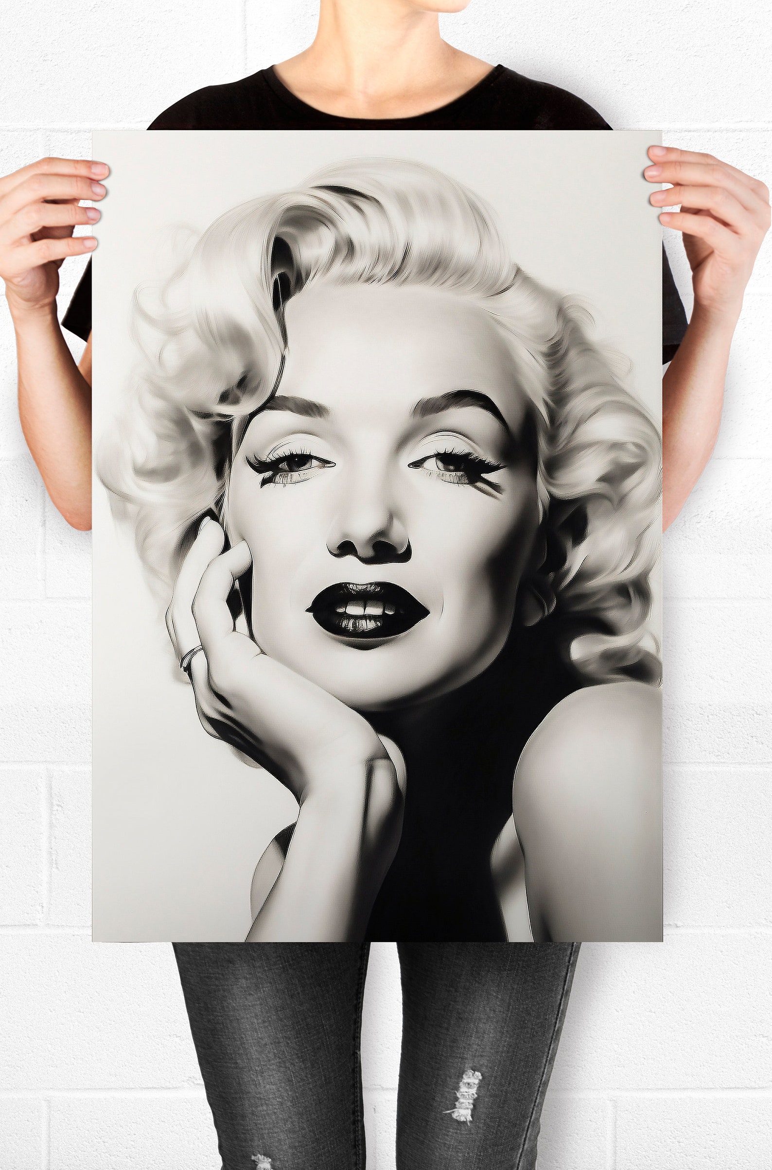Marilyn Monroe Hand Drawn Portrait Digitized Illustration Poster Print ...