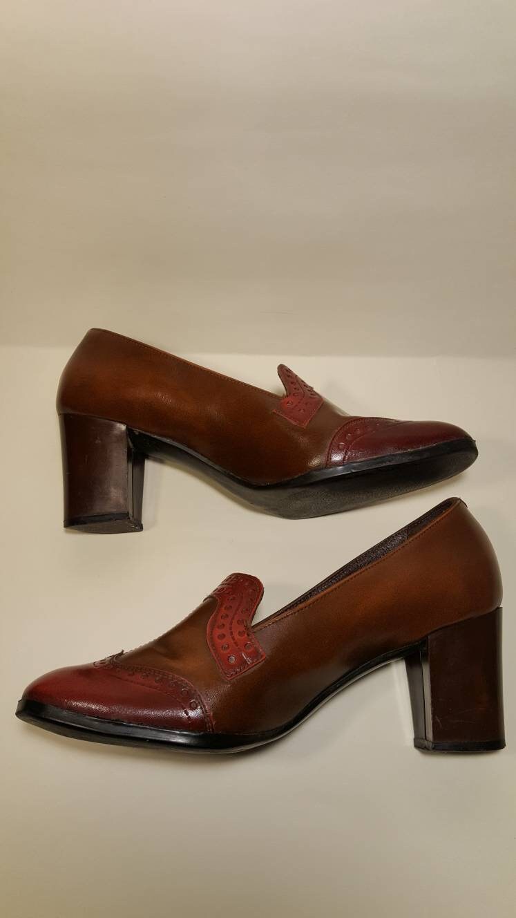 1970's Vintage Real Leather Brown Pump Heels - Etsy
