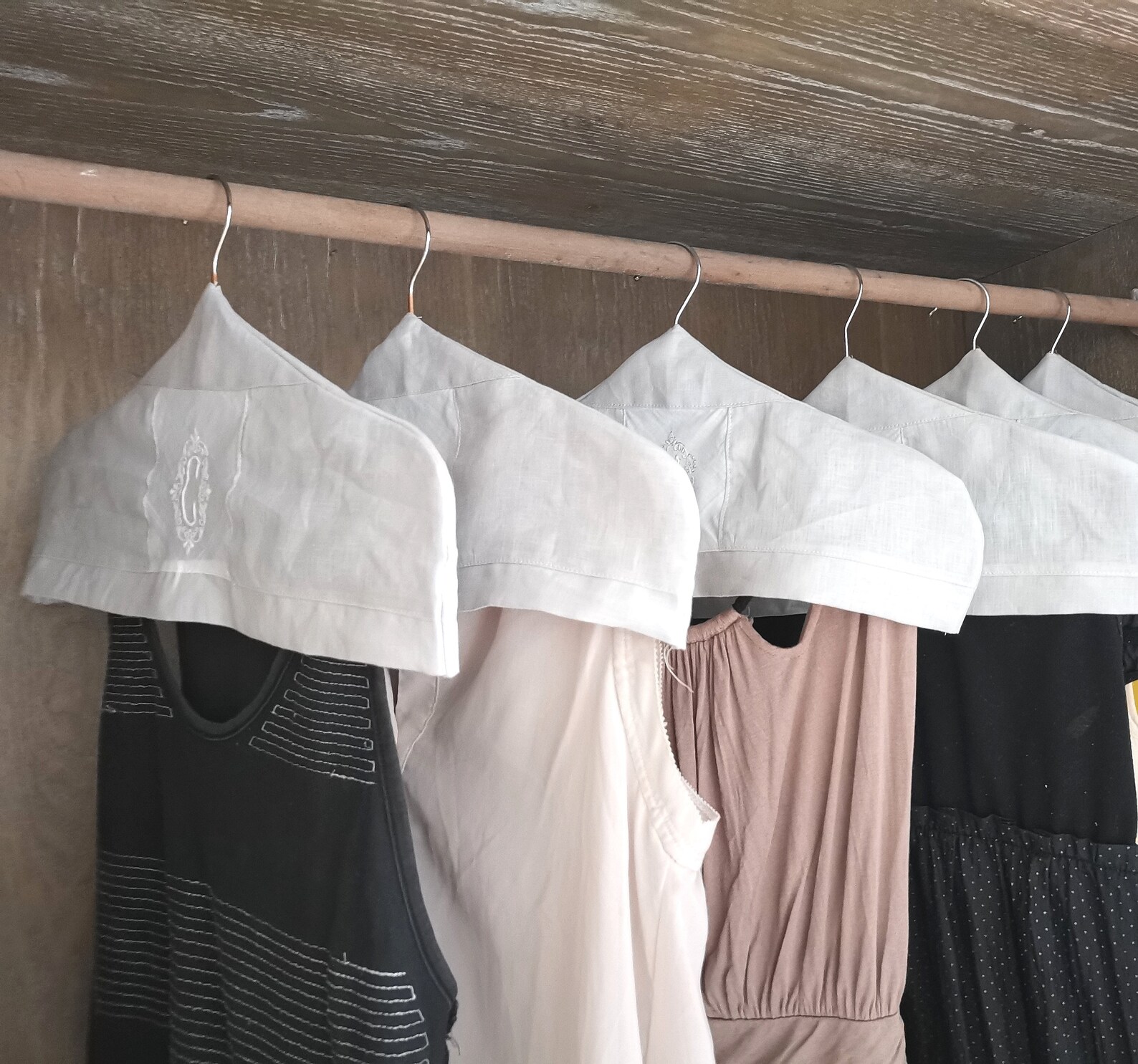 Handmade Linen Dress Chothes Hanger Covers With Vintage Embroidered