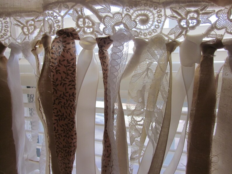 Lovely Vintage Crochet And Linen Valance Hand Tied Rolled Roses