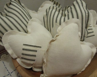 A Group Of Five / Vintage Linen Hearts/ Old Ticking