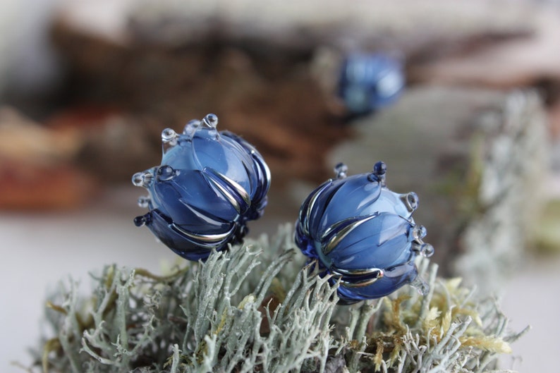 Lampwork Blue Flower Beads Handmade Glass Beads Floral Etsy