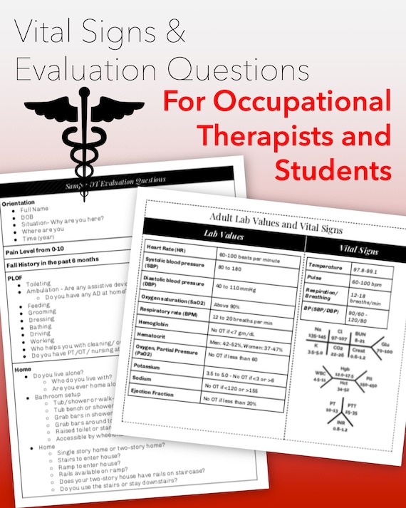 Vital Signs Sheet and Evaluation Questions for Occupational | Etsy