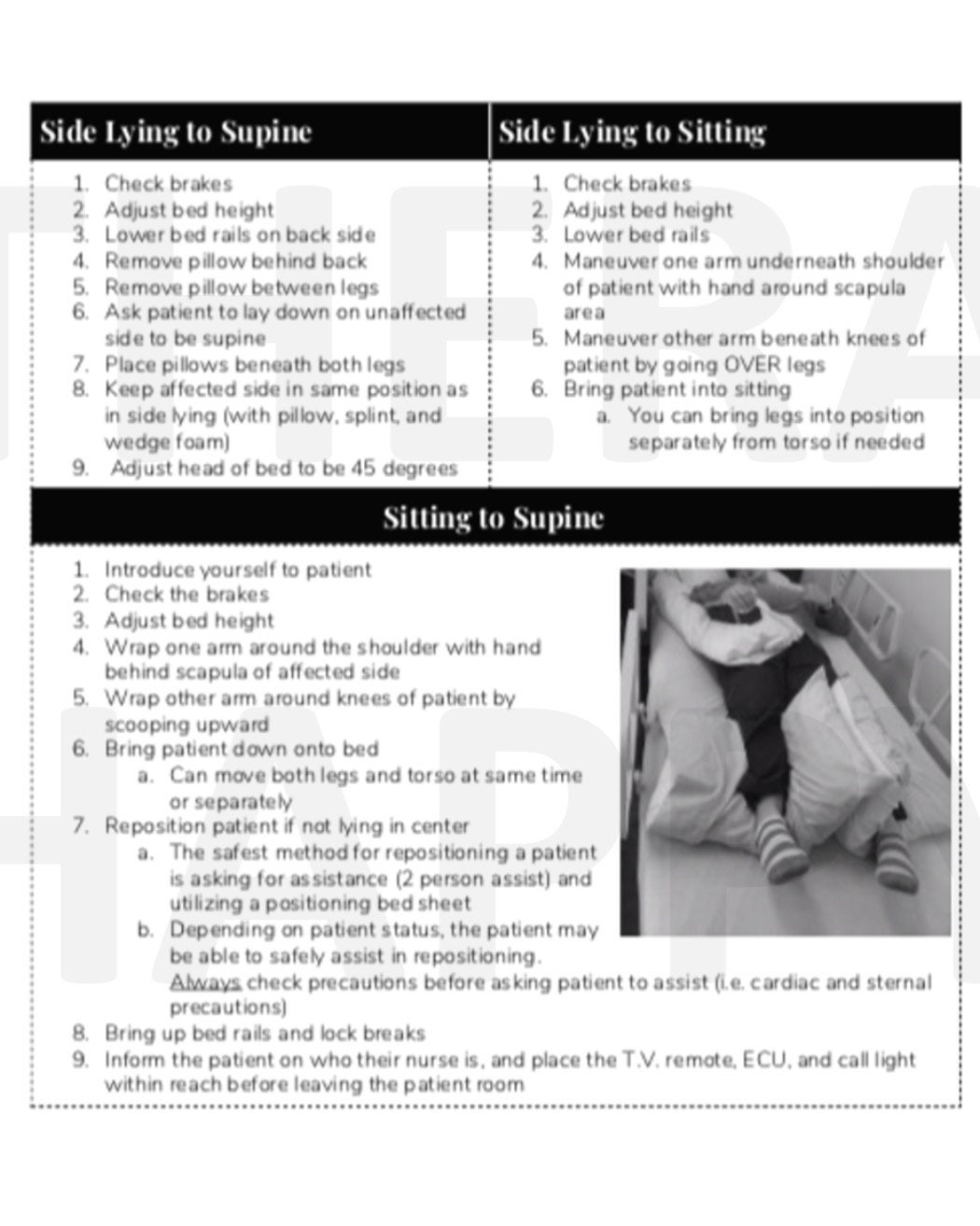 Bed Positioning and Transfers Tips Sheet for Acute Rehabilitation,pt ...