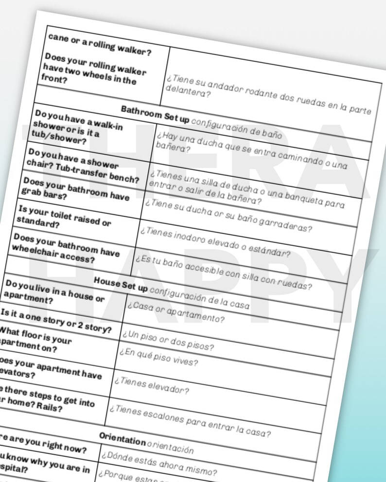 OT / PT Englishspanish Translation Phrases, Anatomy, and Assistive