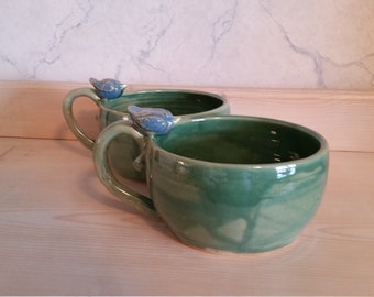 Pottery blue bird mugs