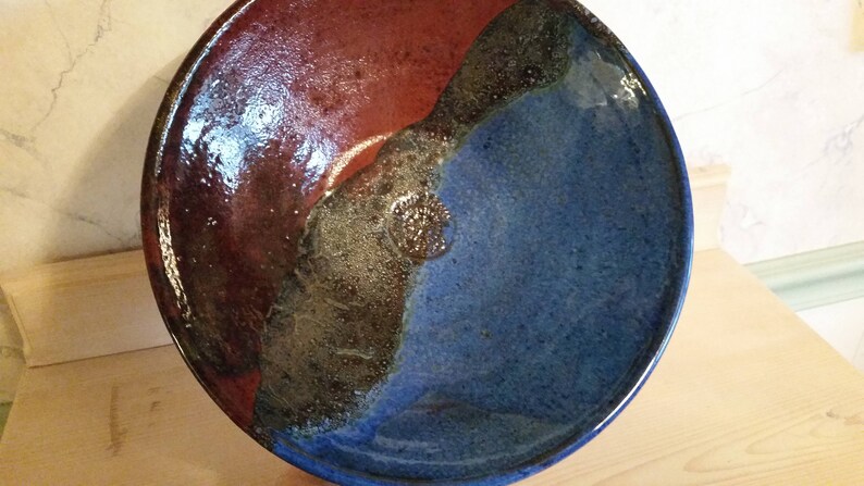 rustic red and bronzybowl Pottery large blue