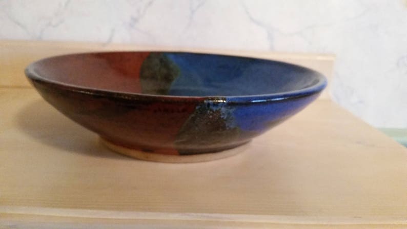 rustic red and bronzybowl Pottery large blue