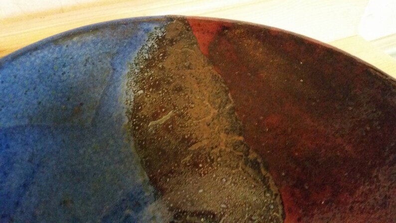 rustic red and bronzybowl Pottery large blue