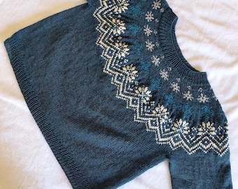 Gebreid Fair Isle-truipatroon, rond passtuk (pdf-patroon)