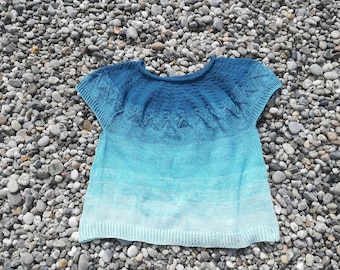 Pdf pattern for knitted top-down HYDRANGEA tee, circular yoke, cables