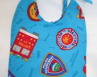 EMS! Paramedics! Rescue! 9-1-1! Police Department; Police Fire Department! Reversible Baby Bib! 100% Cotton! Handmade!