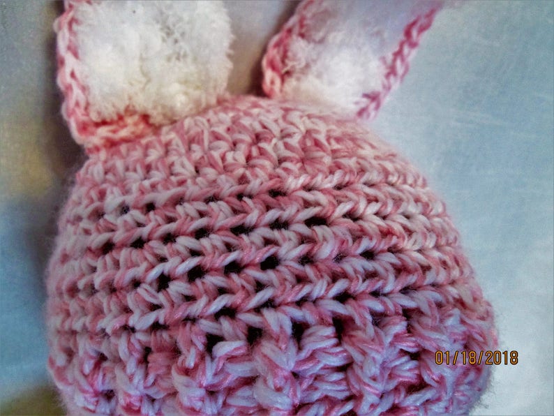 Pink Fluffy Bunny Ears Hat and Diaper Cover Great Easter Photo Prop Pink and white yarn. Cute Fluffy Bunny tail image 6