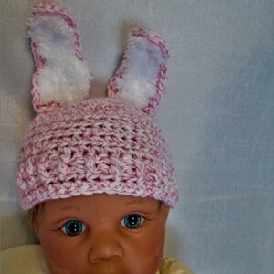 Pink Fluffy Bunny Ears Hat and Diaper Cover Great Easter Photo Prop Pink and white yarn. Cute Fluffy Bunny tail image 5