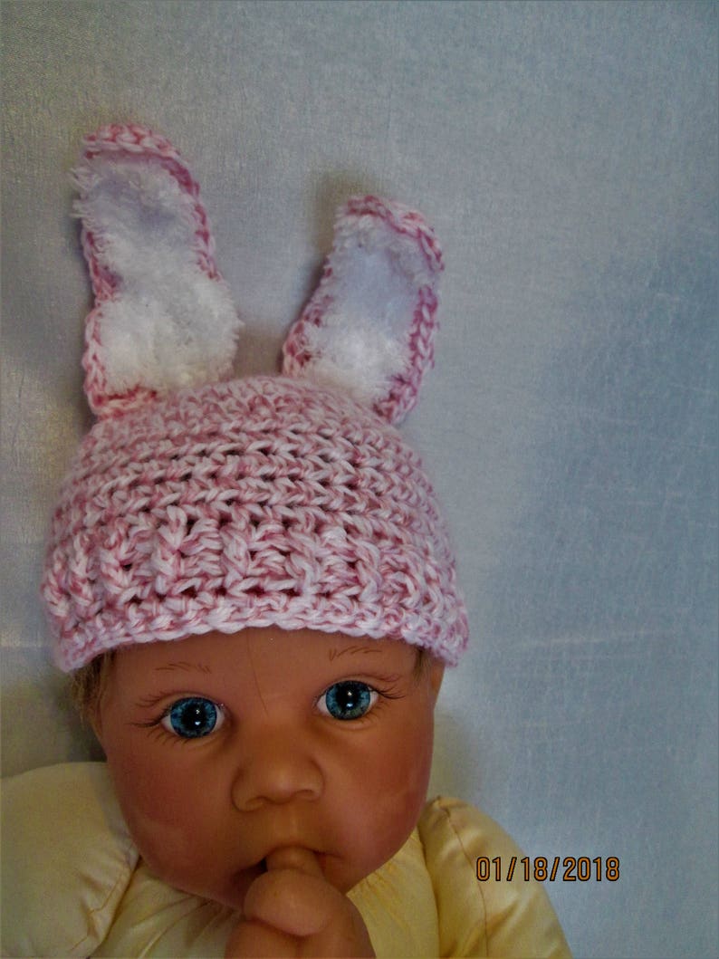 Pink Fluffy Bunny Ears Hat and Diaper Cover Great Easter Photo Prop Pink and white yarn. Cute Fluffy Bunny tail image 5