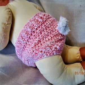 Pink Fluffy Bunny Ears Hat and Diaper Cover Great Easter Photo Prop Pink and white yarn. Cute Fluffy Bunny tail image 4