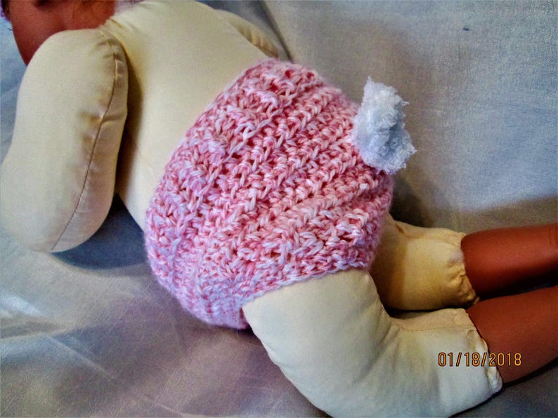 Pink Fluffy Bunny Ears Hat and Diaper Cover Great Easter Photo Prop Pink and white yarn. Cute Fluffy Bunny tail image 4