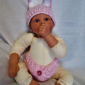 Pink Fluffy Bunny Ears Hat and Diaper Cover Great Easter Photo Prop Pink and white yarn. Cute Fluffy Bunny tail image 2