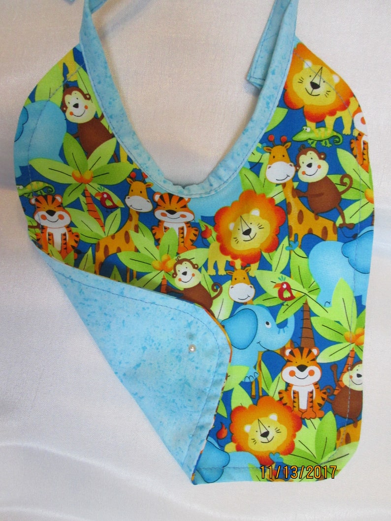 Jungle Animals Baby Bibs Reversible to Monkey Pattern or Blue Etsy