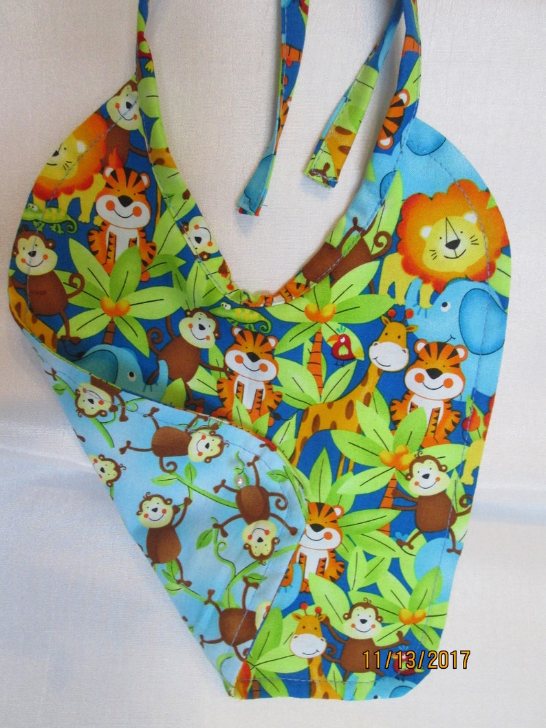 Jungle Animals Baby Bibs Reversible to Monkey Pattern or Blue Etsy