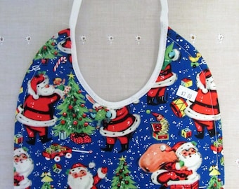 Santa Claus Christmas Bib 100% Cotton Quilted/Absorbent