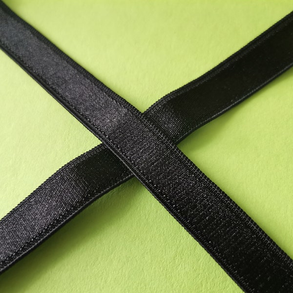 5 iarde/metri - 3/8" (10 mm) cinturino in raso nero con retro in peluche, elastico per reggiseni, per realizzare forniture per reggiseni, per cucire, senza lattice, tinto in fabbrica