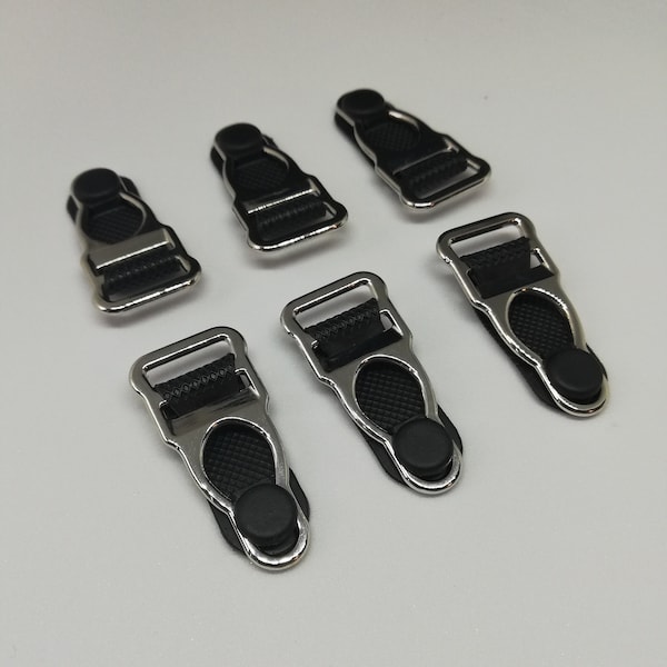 1/2" / 12mm Silver + Black Garter / Suspender Clips Set of Lingerie Making Nickel Free