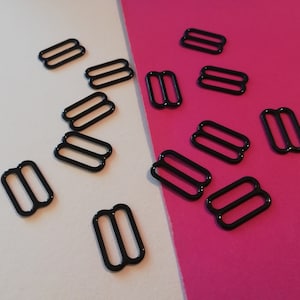 50 piezas - 5/8" (15 mm) - Deslizadores negros, ajustador de correa de sujetador, confección, costura de lencería, trajes de baño, sin níquel, hebilla, metal, deslizadores, traje de baño, top, bikini, corsé