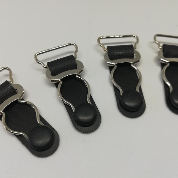 20mm 13/16" Silver with Black rubberGarter / Suspender Clips Set of Lingerie Making Nickel Free