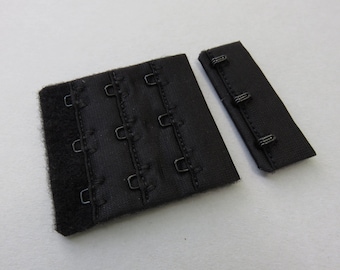 Black 3 Hook and Eye Bra Closures 2" x 1.95" for Bra Making Bramaking and Lingerie Sewing Heat Sealed By the Set or By The Dozen