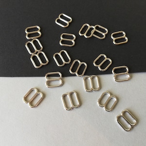 50pcs-3/8&quot;(10mm)-Silver Sliders,Bra Strap Adjuster,Making,Lingerie Sewing,Swimwear,Nickel Free,Buckle,Metal,Slides,Swimsuit,Bikini,Corset