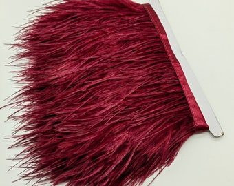 Ostrich Feather Fringe-4"(10cm)-Bordo Feather-Tassels Plume with Satin Ribbon,Real Feathers for Sewing,Jewelry,Costumes,Millinery,Decoration