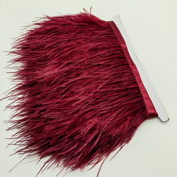 Straußenfeder Fransen-4 "(10cm)-Bordo Feder-Quasten Feder mit Satinband, echte Federn zum Nähen, Schmuck, Kostüme, Dekoration, Schmuck