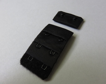 Black 2 Hook and Eye Bra Closures 1 1/8" x 2" for Bra Making Lingerie Sewing DYEABLE Heat Sealed Bramaking