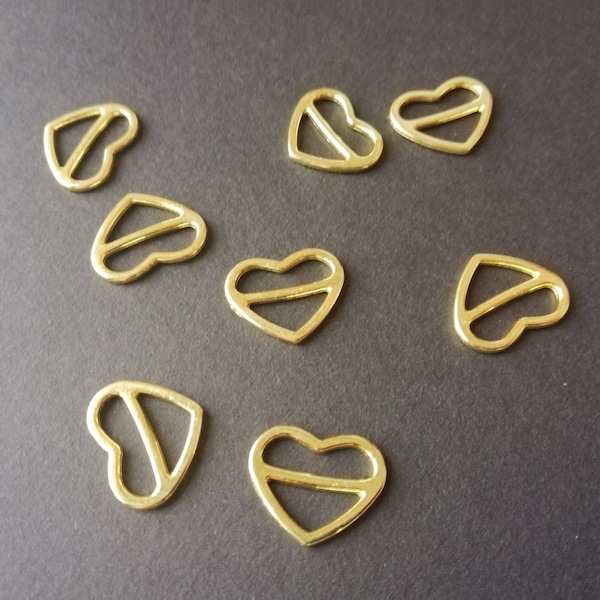 1/2"(12mm)Heart Shape Gold Sliders,Bra Strap Adjuster,Making,Lingerie Sewing,Swimwear,Nickel Free,Buckle,Metal,Slides,Swimsuit,Bikini,Corset