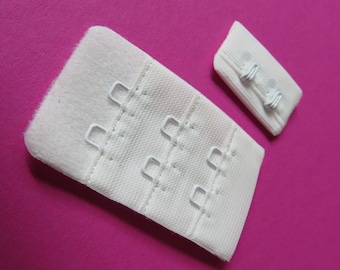 White 2 Hook and Eye Bra Closures 1 1/8" x 2" for Bra Making Lingerie Sewing DYEABLE Heat Sealed Bramaking