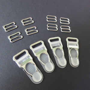 12pcs-1/2"(12mm)-Silver Metal Sliders,Hooks & Garter clips,Suspender Clips,Strap Adjuster,Making,Lingerie Sewing,Swimwear,Nickel Free,Buckle