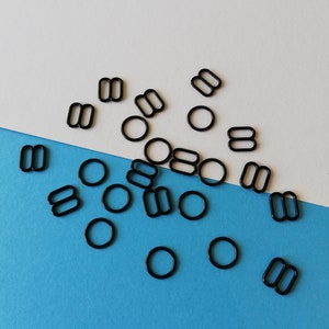 3/8&quot; (10mm)-Black Metal Rings and Sliders,Bra Strap Adjuster,Making,Lingerie Sewing,Swimwear,Nickel Free,Buckle,Swimsuit,Tops,Bikini,Corset